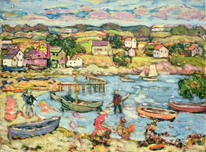 Landskab med robåde 1916-18 af Maurice Brazil Prendergast